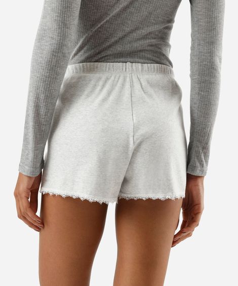 short de pijama avulso feminino com renda canelado cinza mescla