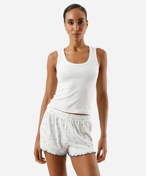 short de pijama avulso feminino canelado floral off white