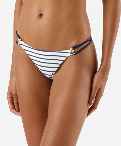 biquíni calcinha tanga feminino com aviamento listrado off white