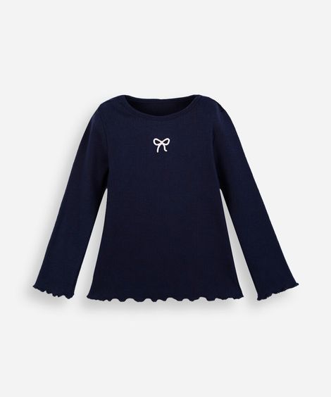 blusa infantil manga longa lacinho com fru fru azul