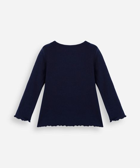 blusa infantil manga longa lacinho com fru fru azul