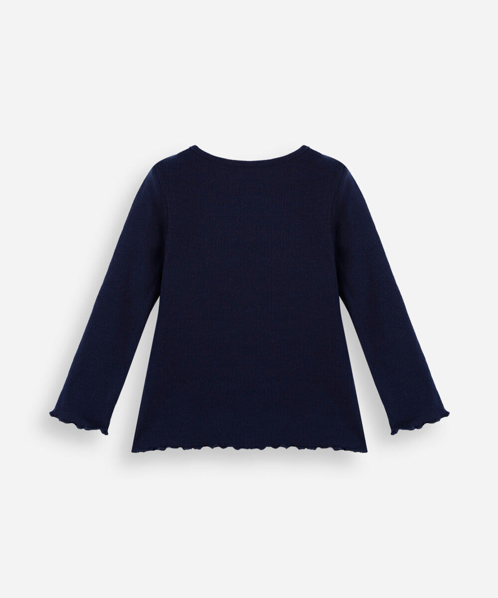 blusa infantil manga longa lacinho com fru fru azul