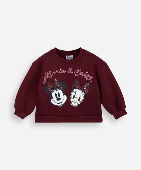 blusão infantil de moletom minnie e margarida vinho
