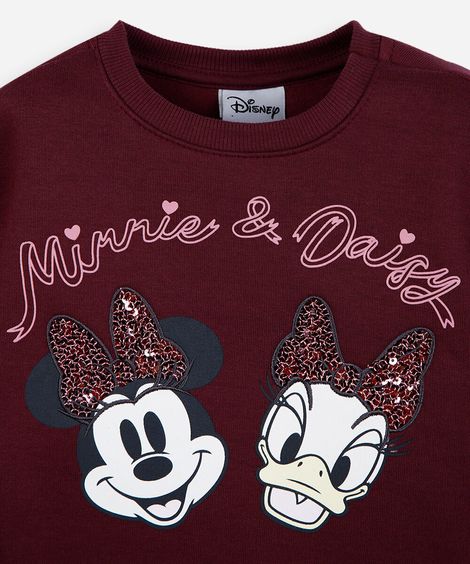 blusão infantil de moletom minnie e margarida vinho