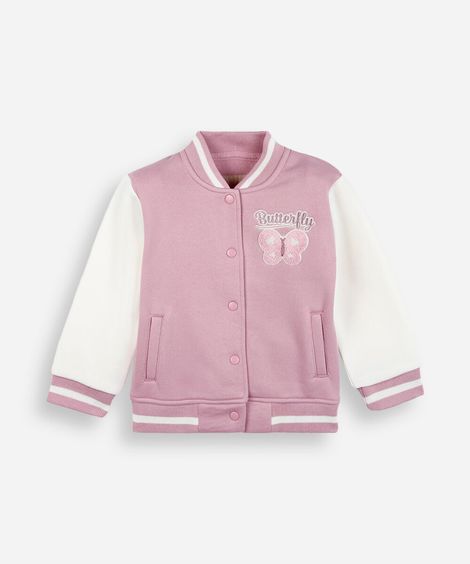 jaqueta bomber infantil de moletom borboleta bicolor rosa