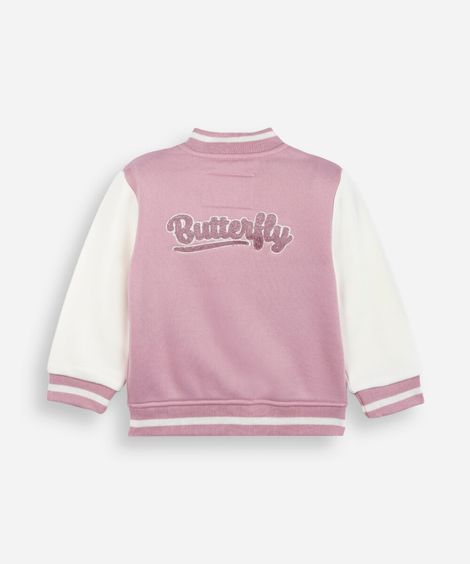 jaqueta bomber infantil de moletom borboleta bicolor rosa