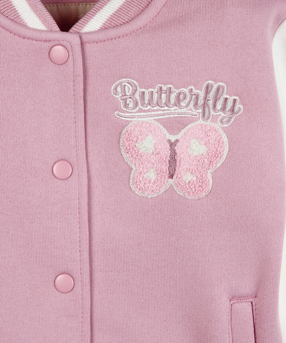 jaqueta bomber infantil de moletom borboleta bicolor rosa