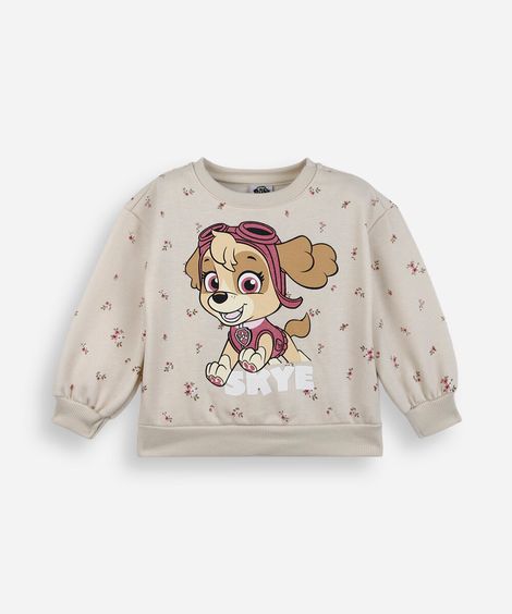 blusão infantil de moletom skye patrulha canina bege