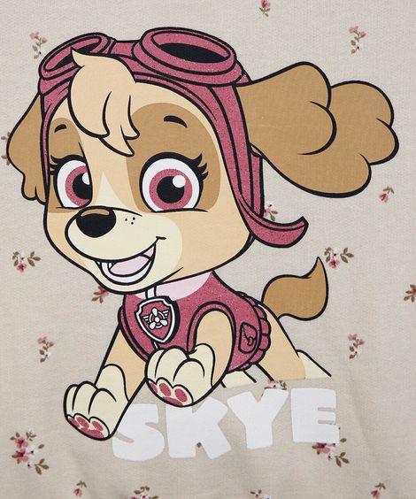 blusão infantil de moletom skye patrulha canina bege