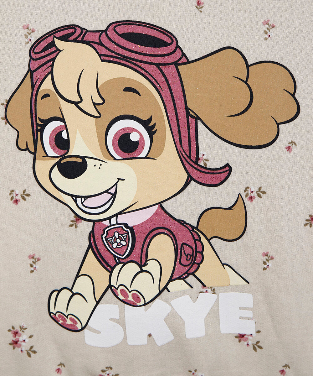 blusão infantil de moletom skye patrulha canina bege