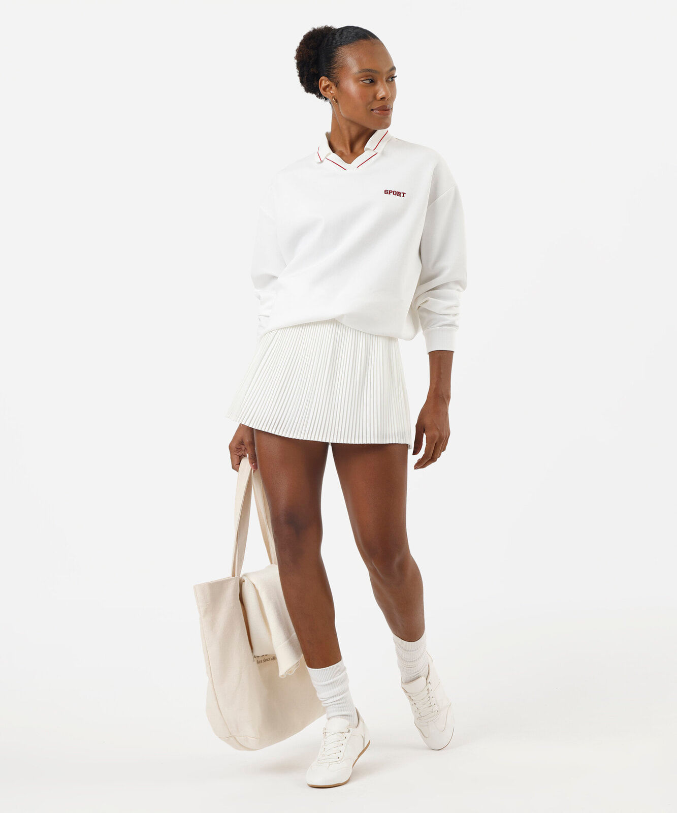 short saia feminino plissado esportivo branco