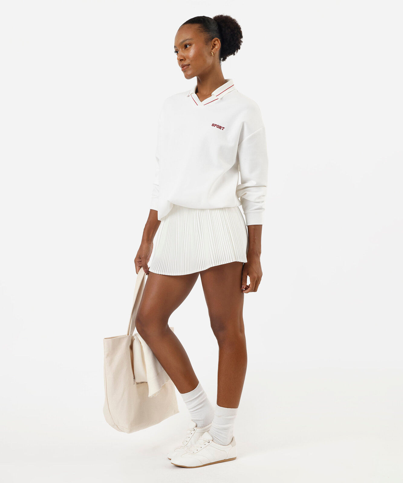 short saia feminino plissado esportivo branco