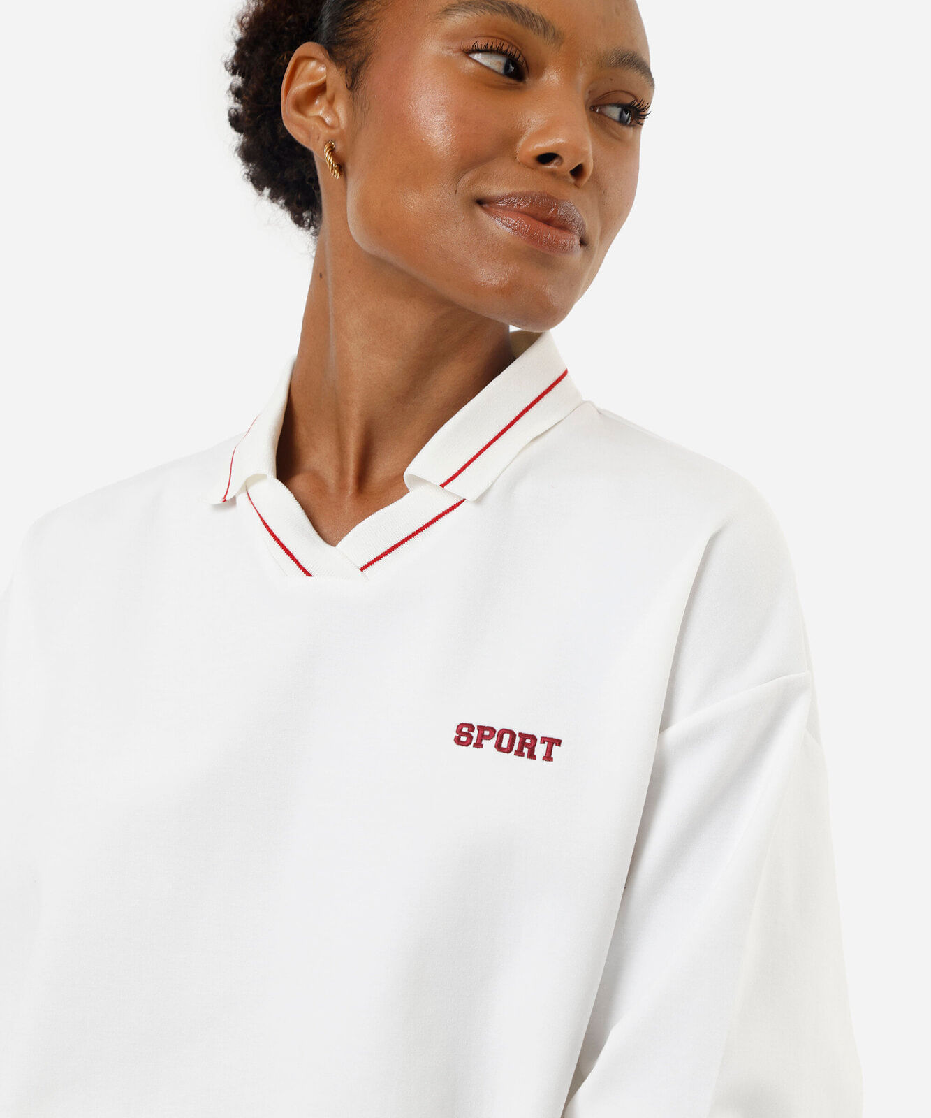 blusão feminino com algodão e gola bordado esportivo branco