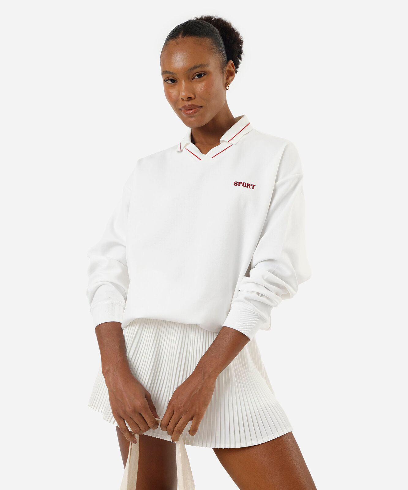 blusão feminino com algodão e gola bordado esportivo branco