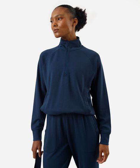 blusão feminino esportivo ace com zíper bolso canguru azul