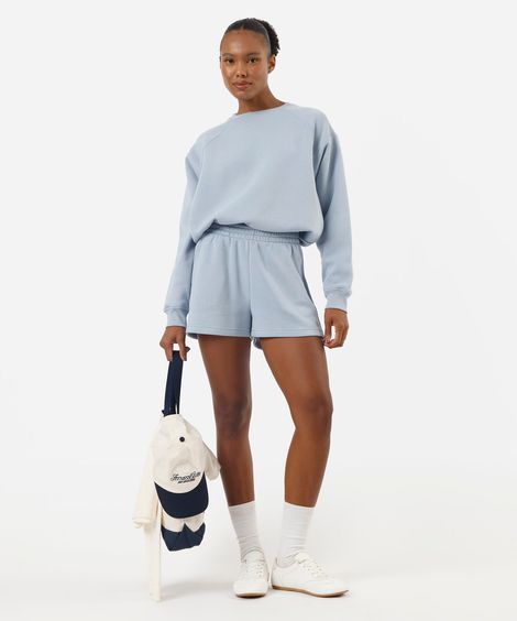 short running feminino de moletom com recorte esportivo ace azul