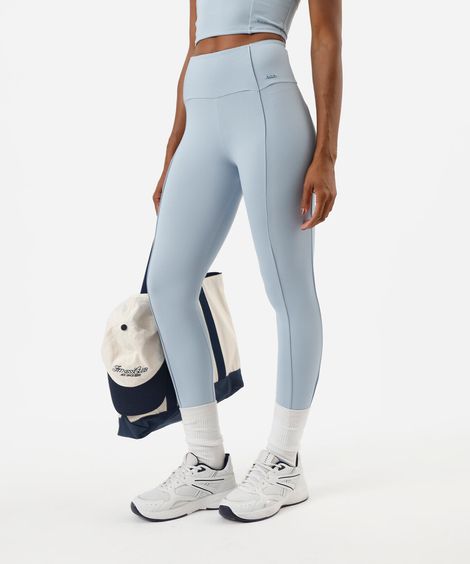 calça legging feminina esportiva com recorte canelado azul