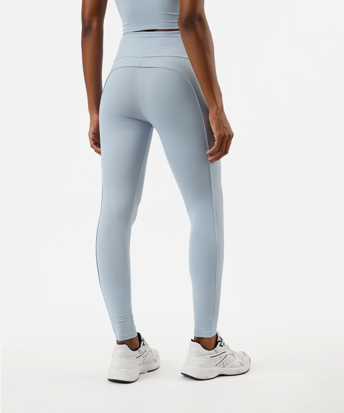 calça legging feminina esportiva com recorte canelado azul