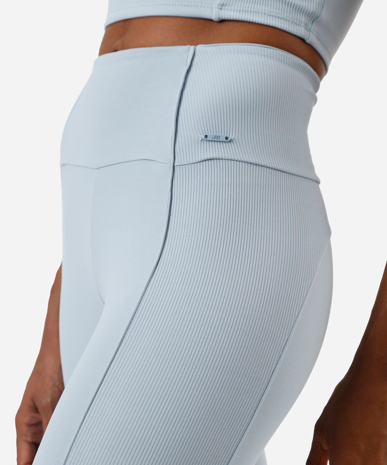 calça legging feminina esportiva com recorte canelado azul