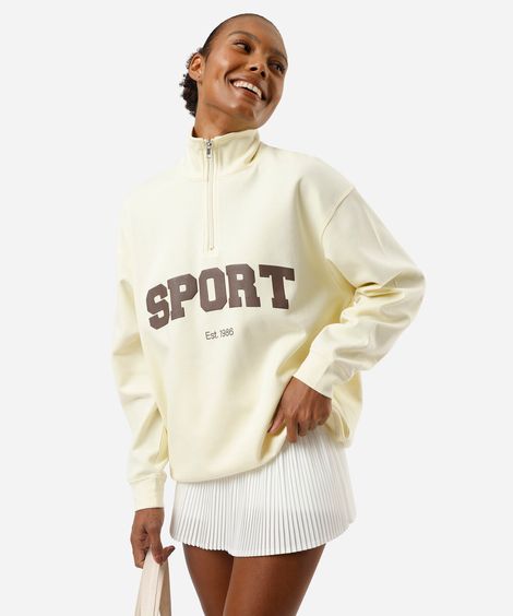 blusão feminino de moletom gola alta esportivo ace amarelo