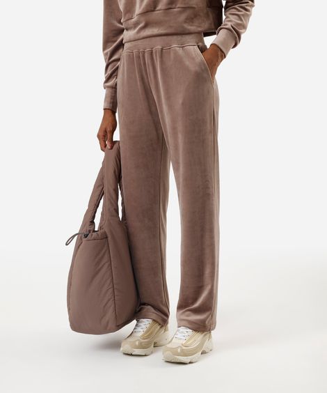 calça de plush reta esportiva marrom