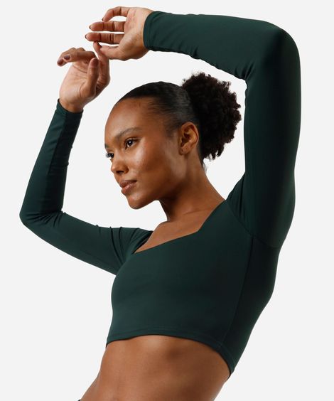 cropped feminino esportivo ace manga longa verde