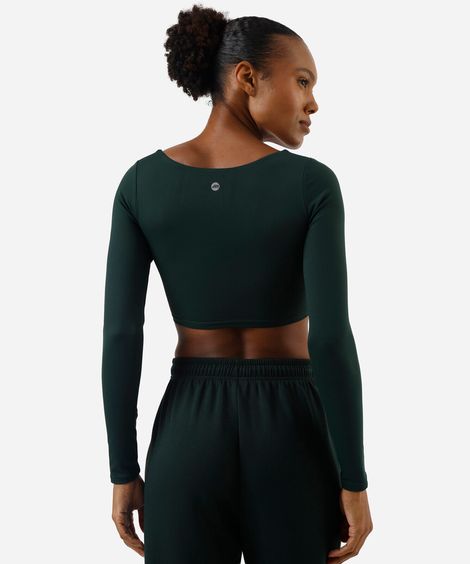cropped feminino esportivo ace manga longa verde