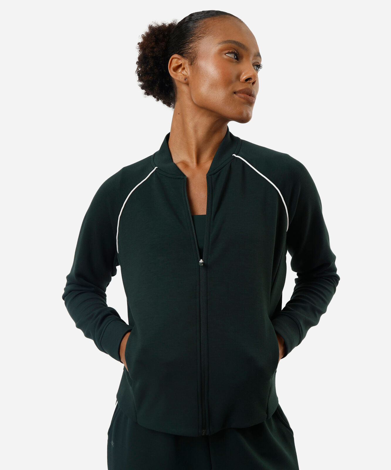 jaqueta feminina esportiva com nervura verde