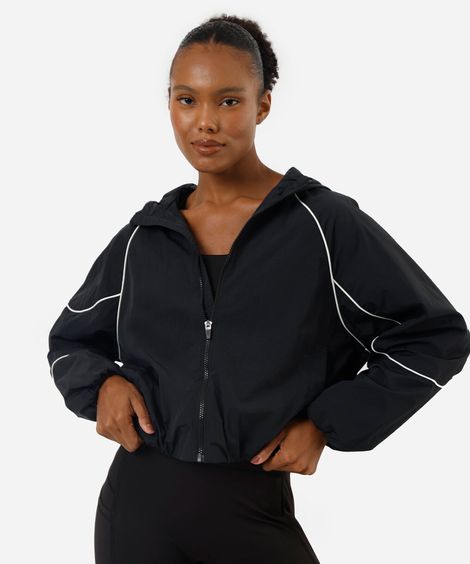jaqueta feminina de poliamida com nervuras esportiva ace preta