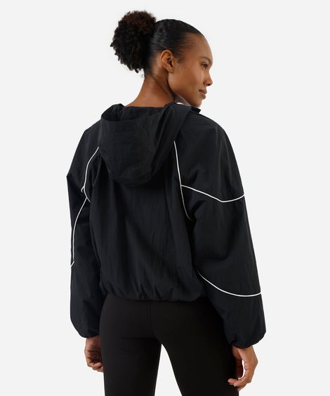 jaqueta feminina de poliamida com nervuras esportiva ace preta