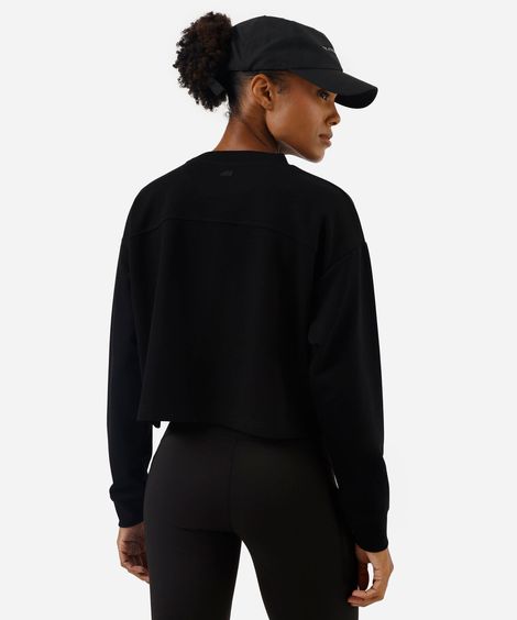 blusão cropped feminino gola redonda esportivo ace  preto