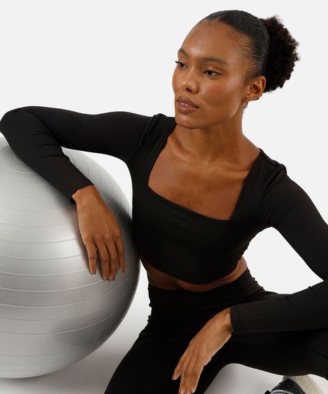 cropped feminino esportivo ace manga longa  preto