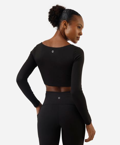 cropped feminino esportivo ace manga longa  preto
