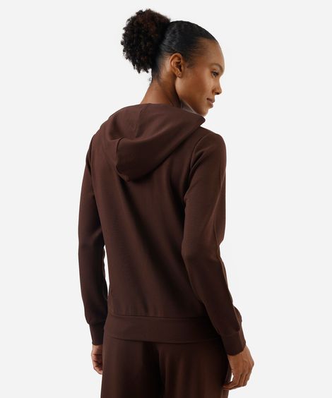 jaqueta feminina com recorte e capuz esportiva ace marrom