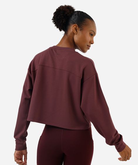 blusão cropped feminino gola redonda esportivo ace vinho