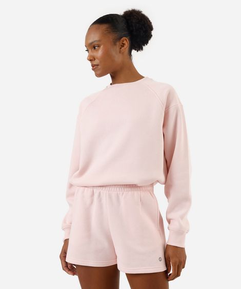 blusão feminino de moletom com recortes esportivo ace rosa