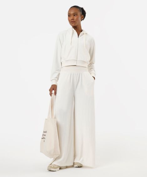 calça wide leg feminina plush esportiva ace off white