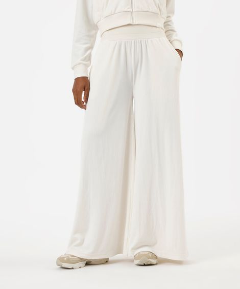 calça wide leg feminina plush esportiva ace off white