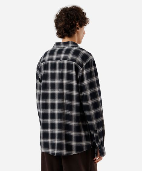 camisa masculina de algodão manga longa xadrez preta