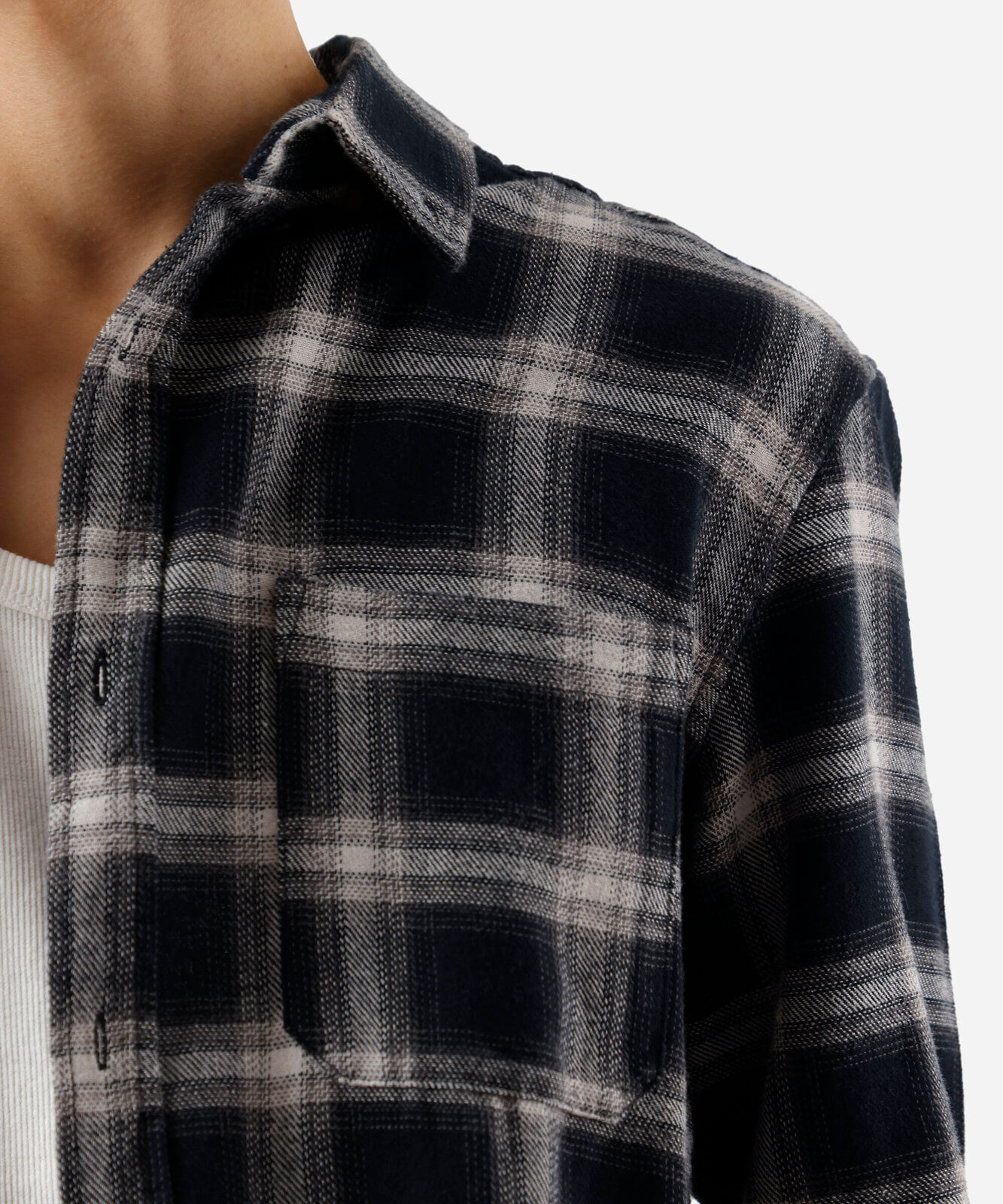 camisa masculina de algodão manga longa xadrez preta