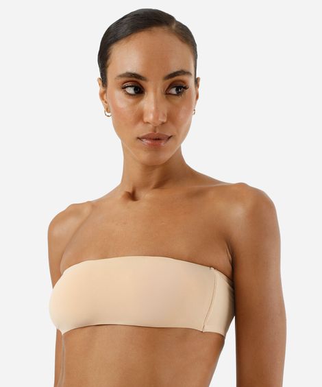 sutiã faixa feminino sem alça com bojo removível bege
