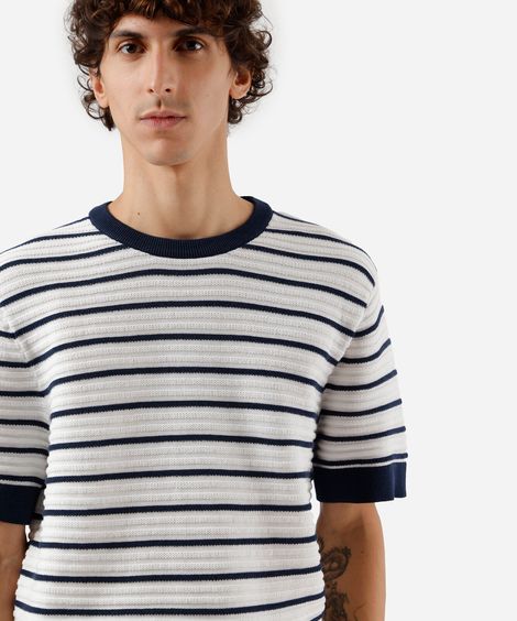 camiseta masculina de tricot listrada off white