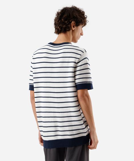 camiseta masculina de tricot listrada off white