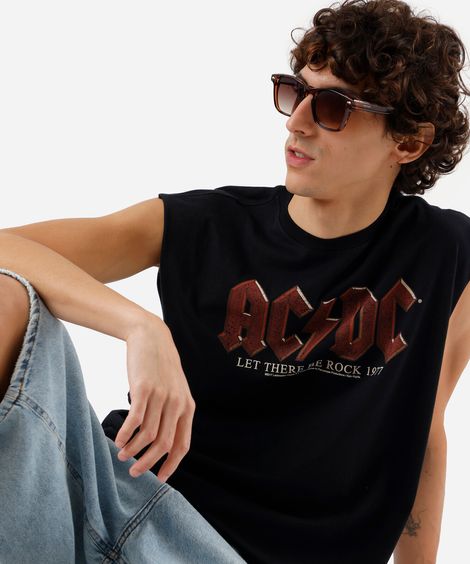 regata machão de algodão acdc preta