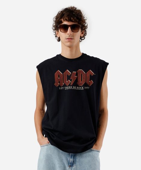 regata machão de algodão acdc preta