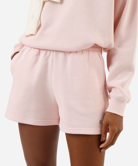 short running feminino de moletom com recorte esportivo ace rosa