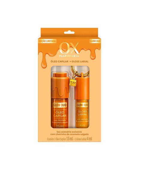 kit ox espacial mari maria glow duo caramelo salgado óleo capilar 15ml e gloss 4ml