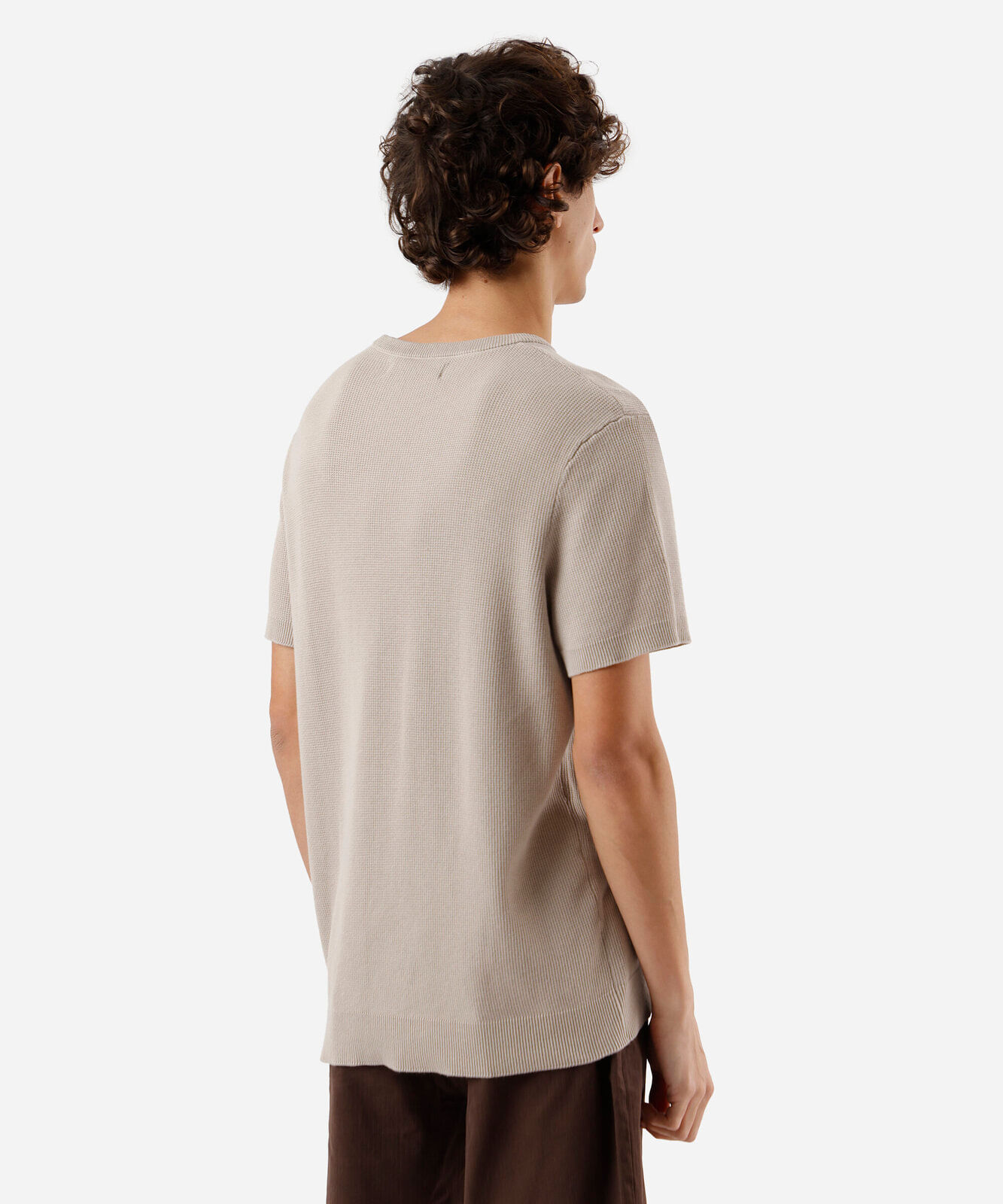 camiseta masculina de tricot manga curta bege
