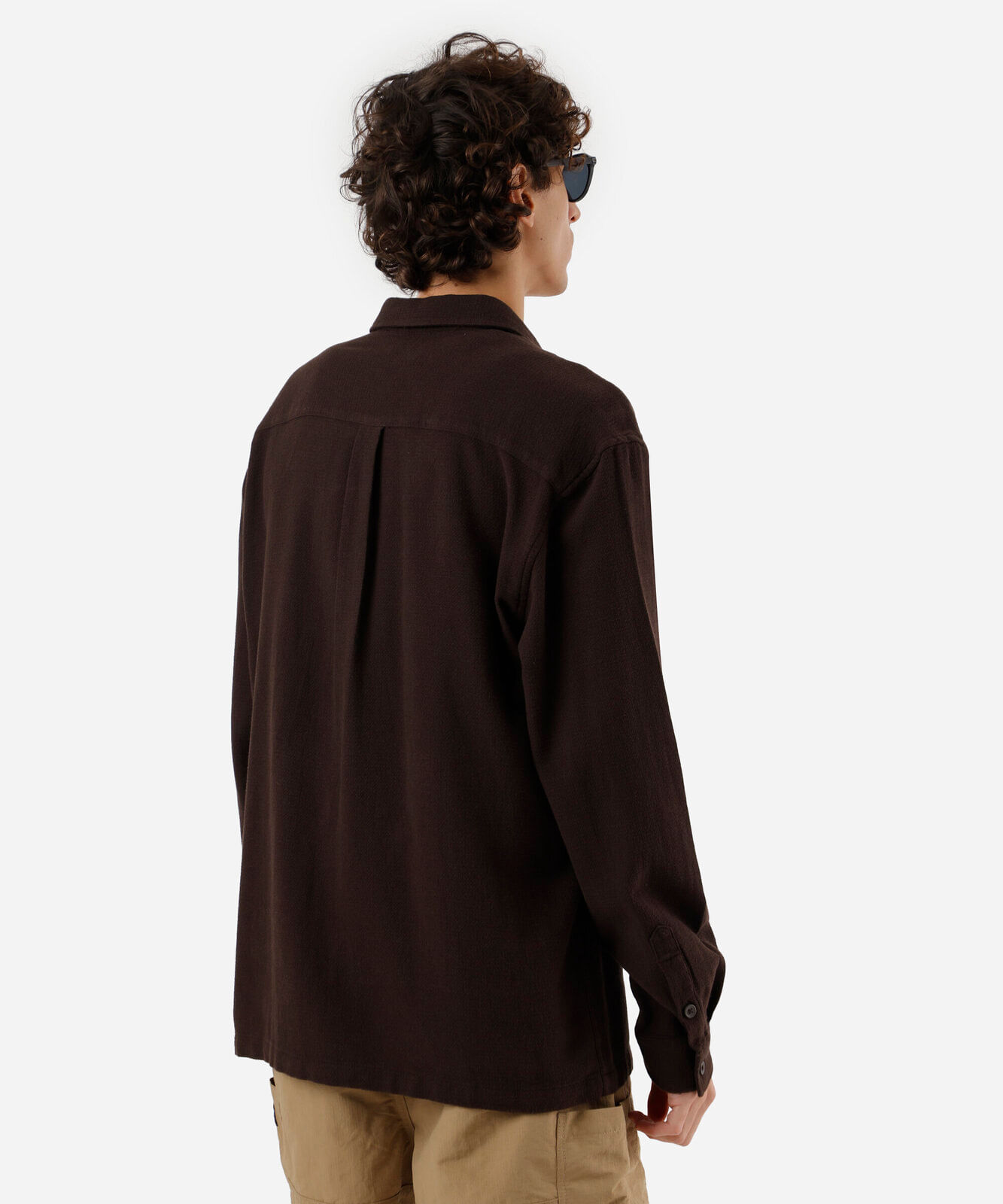 camisa masculina de algodão manga longa texturizada marrom