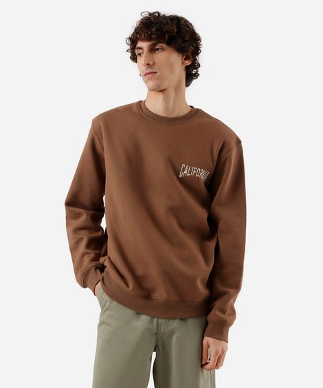 blusão masculino de moletom gola redonda estampado marrom